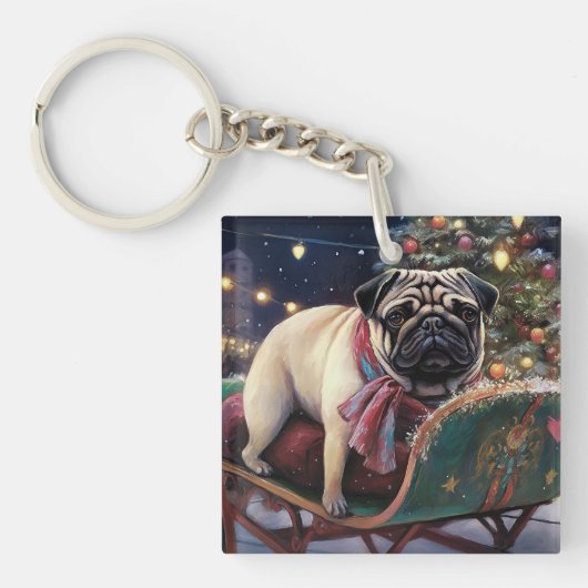 Mops Weihnachts-Feiertage Schlüsselanhänger (Vorderseite)