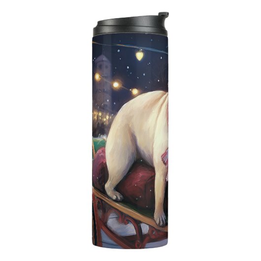 Mops Weihnachts-Feiertage Thermosbecher (Nach links gedreht)