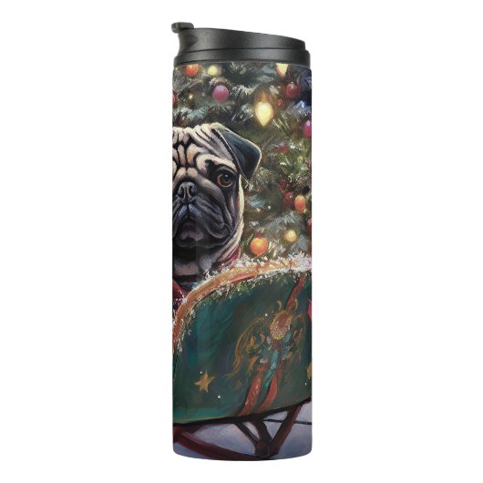 Mops Weihnachts-Feiertage Thermosbecher (Nach rechts gedreht)