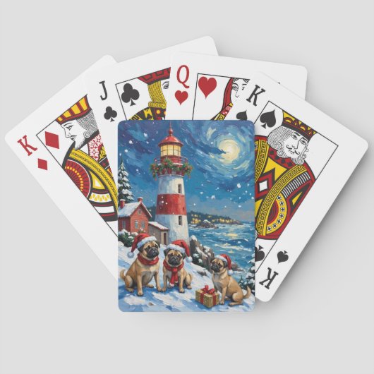 Mops-Weihnachts-Leuchtturm-Feiertag Spielkarten (Rückseite)