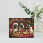 Mops Weihnachts-Party Postkarte (Stehend Vorderseite)