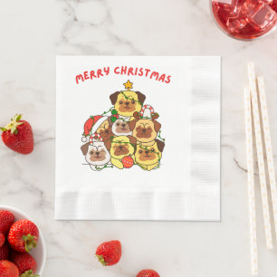 Mops Weihnachtsbaum Frohe Weihnachten Serviette