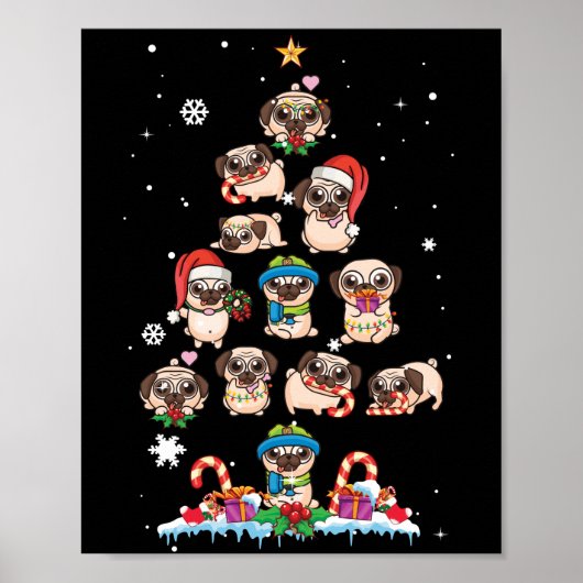 Mops Weihnachtsbaum Hund Santa Merry Pugmas Weihna Poster (Vorne)