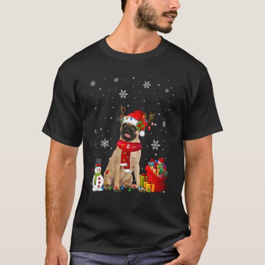 Mops Weihnachtsbaum Lichter Hund Welpe T-Shirt (Vorderseite)