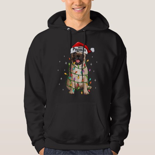 Mops Weihnachtsbaum Lichter Santa Dog Xmas Funny M Hoodie (Vorderseite)