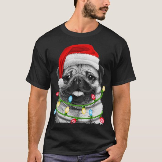Mops Weihnachtsbaum Lichter Weihnachten Weihnachte T-Shirt (Vorderseite)
