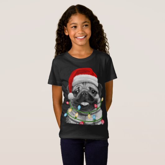 Mops Weihnachtsbaum Lichter Weihnachten Weihnachte T-Shirt (Vorne ganz)