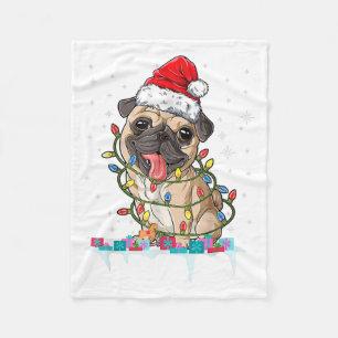 Mops-Weihnachtsbaum-Lichter Weihnachtsmann-Hund-We Fleecedecke