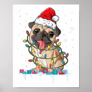 Mops-Weihnachtsbaum-Lichter Weihnachtsmann-Hund-We Poster