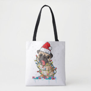 Mops-Weihnachtsbaum-Lichter Weihnachtsmann-Hund-We Tasche