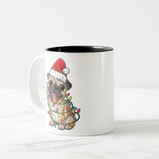 Mops Weihnachtsbaum Lichter Weihnachtsmann Weihnac Zweifarbige Tasse (Vorderseite Links)