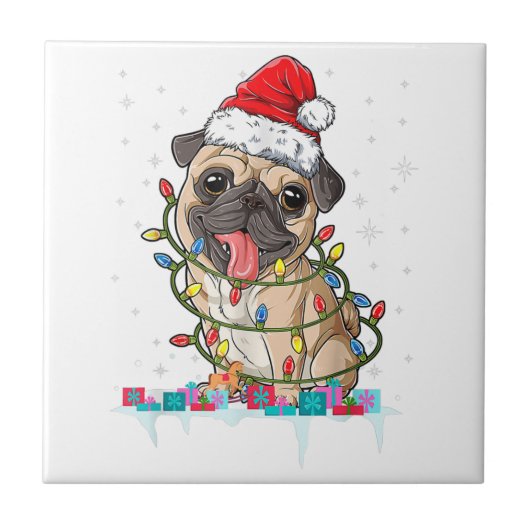 Mops Weihnachtsbaum Lichter Weihnachtsweih Weihnac Fliese (Vorderseite)