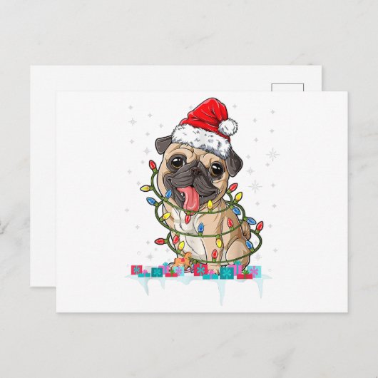 Mops Weihnachtsbaum Lichter Weihnachtsweih Weihnac Postkarte (Vorne/Hinten)