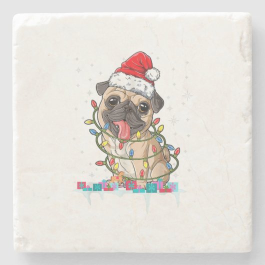 Mops Weihnachtsbaum Lichter Weihnachtsweih Weihnac Steinuntersetzer (Vorderseite)