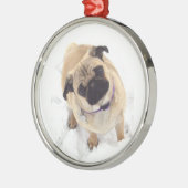 Mops-Weihnachtsbaum-Verzierung Silbernes Ornament (Links)