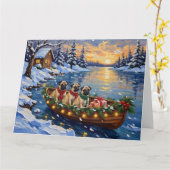 Mops-Weihnachtsboot-Feiertag Karte (Gelbe Blume)