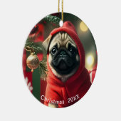 Mops Weihnachtsdatum oder Pet-Foto hinzufügen Keramik Ornament (Rechts)