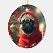 Mops Weihnachtsdatum oder Pet-Foto hinzufügen Keramik Ornament (Links)