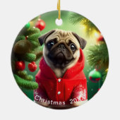 Mops Weihnachtsdatum oder Pet-Foto hinzufügen Keramik Ornament (Hinten)