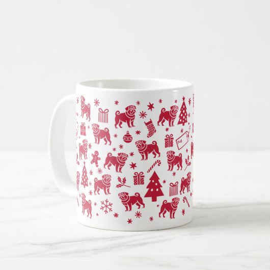 Mops Weihnachtsdesign Kaffeetasse (Vorderseite Links)