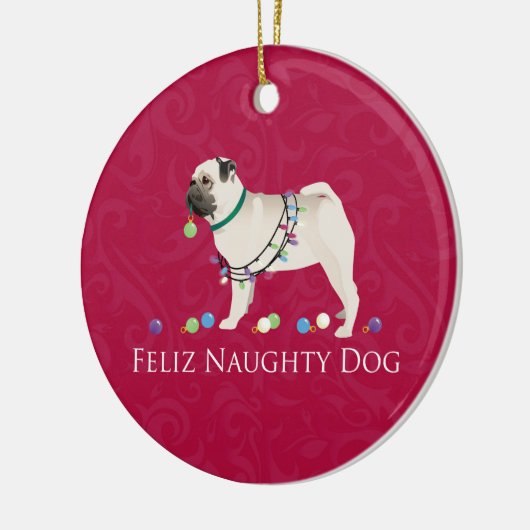 Mops Weihnachtsdesign Keramik Ornament (Links)