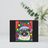 Mops Weihnachtsfeiertag Mops mit Weihnachtshut und Postkarte (Stehend Vorderseite)