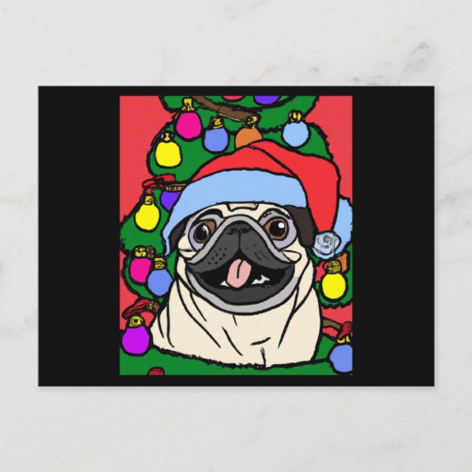 Mops Weihnachtsfeiertag Mops mit Weihnachtshut und Postkarte (Vorderseite)