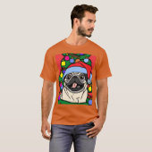 Mops Weihnachtsfeiertag Mops mit Weihnachtshut und T-Shirt (Vorne ganz)
