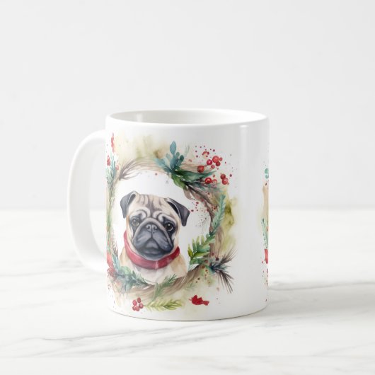 Mops Weihnachtsfest Kaffeetasse (Vorderseite Links)