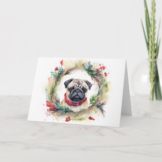 Mops Weihnachtsfest Karte (Vorderseite)