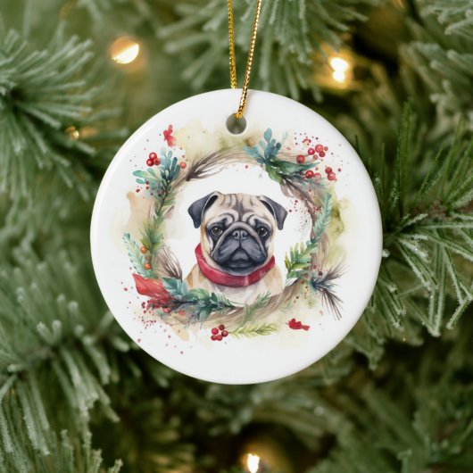 Mops Weihnachtsfest Keramik Ornament (Baum)