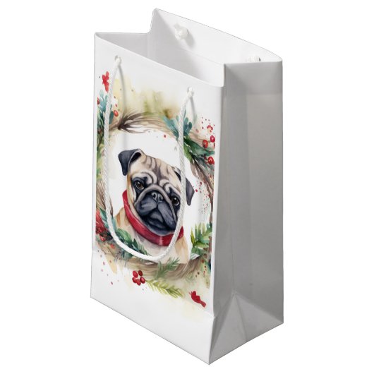 Mops Weihnachtsfest Kleine Geschenktüte (Vorderseite Schrägansicht)