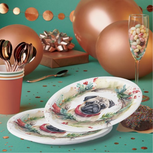 Mops Weihnachtsfest Pappteller (Multi)