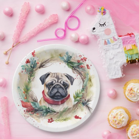 Mops Weihnachtsfest Pappteller (Party)