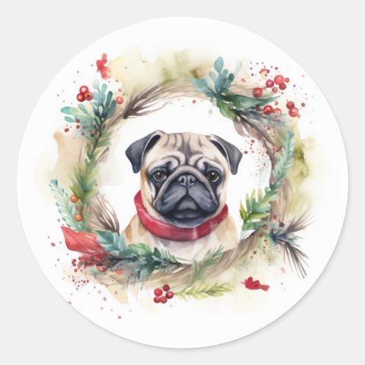 Mops Weihnachtsfest Runder Aufkleber (Vorderseite)