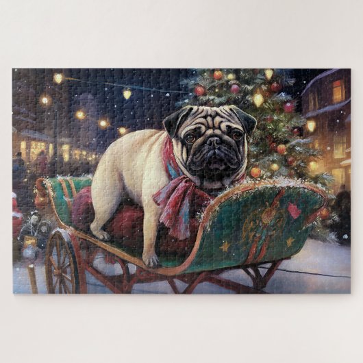 Mops Weihnachtsfest Saison Puzzle (Horizontal)