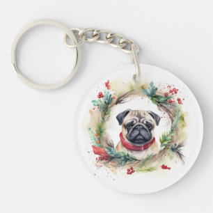 Mops Weihnachtsfest Schlüsselanhänger