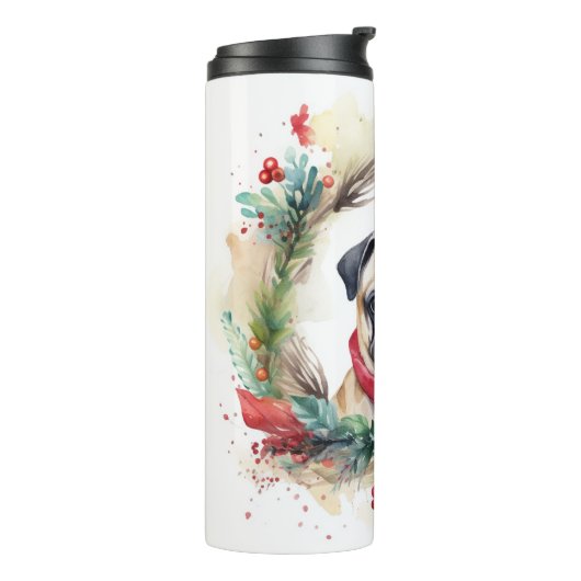 Mops Weihnachtsfest Thermosbecher (Nach links gedreht)