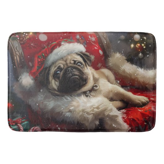 Mops Weihnachtsfestlich Badematte (Vorderseite)