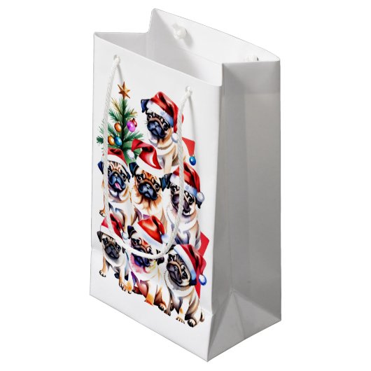 Mops Weihnachtsgeschenk Kleine Geschenktüte (Vorderseite Schrägansicht)