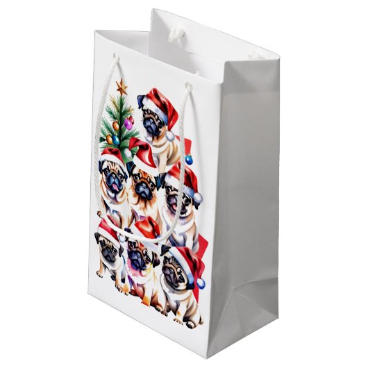 Mops Weihnachtsgeschenk Kleine Geschenktüte (Rückseite Schrägansicht)