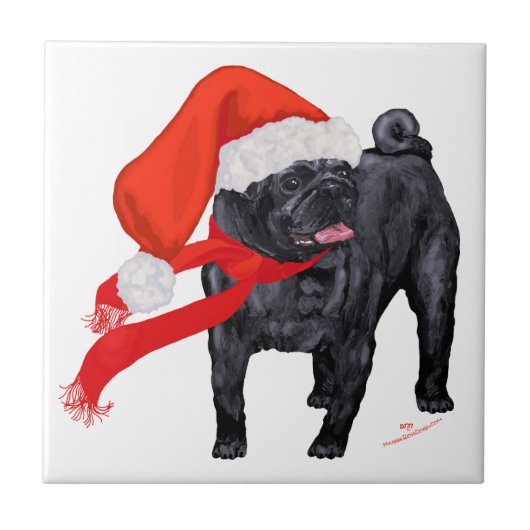 Mops Weihnachtshelfer Fliese (Vorderseite)