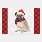 Mops Weihnachtshund auf Rot und Schwarz Kariert Wr Geschenkpapier Set (Vorderseite)