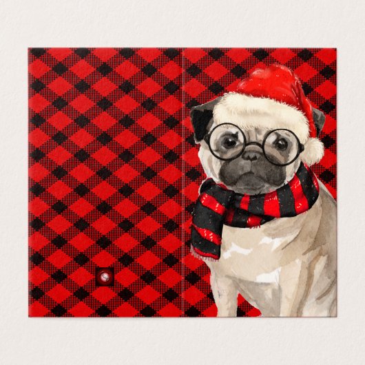 Mops Weihnachtshund Rot und Schwarz Kariert (Außenseite Aufgefaltet)