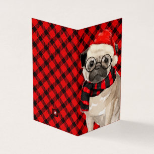 Mops Weihnachtshund Rot und Schwarz Kariert