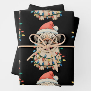 Mops Weihnachtshund Sant Hat Xmas Lights Pugmas Geschenkpapier Set