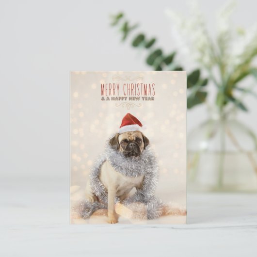 Mops-Weihnachtskarte Feiertagspostkarte (Stehend Vorderseite)