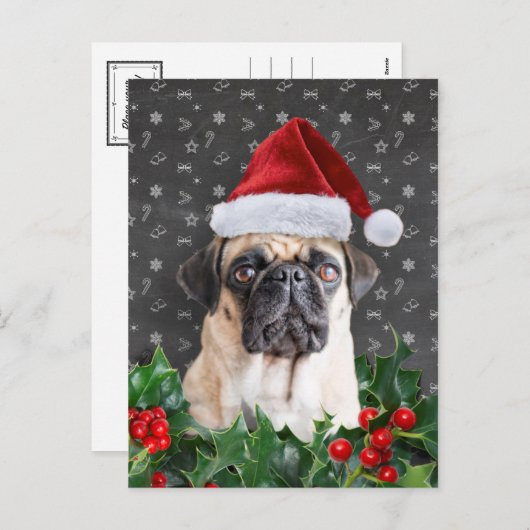 Mops Weihnachtskarte Feiertagspostkarte (Vorne/Hinten)