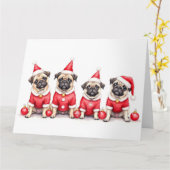 Mops-Weihnachtskleid mit Santa-Hut Karte (Gelbe Blume)