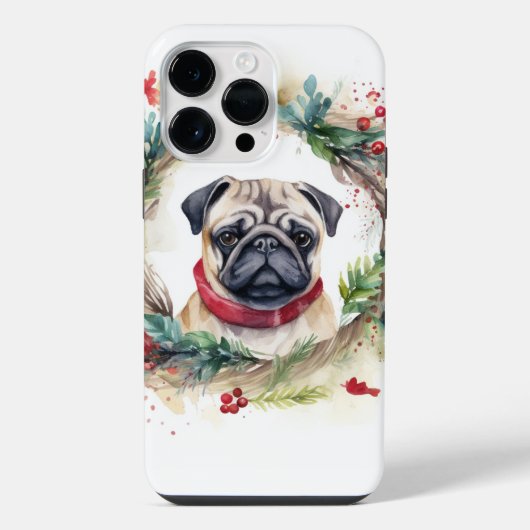Mops-Weihnachtskranz Festlicher Hund iPhone Hülle (Rückseite)